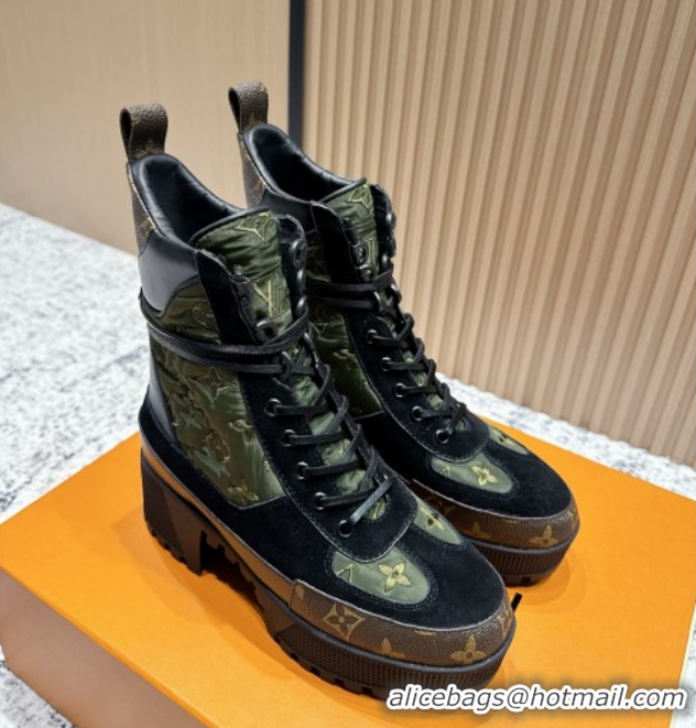 Perfect Louis Vuitton Laureate Platform Desert Ankle Boots in Monogram Fabric & Suede 7cm LV111914 Green