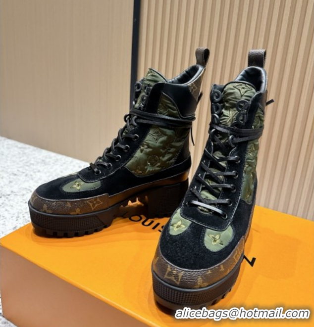Perfect Louis Vuitton Laureate Platform Desert Ankle Boots in Monogram Fabric & Suede 7cm LV111914 Green