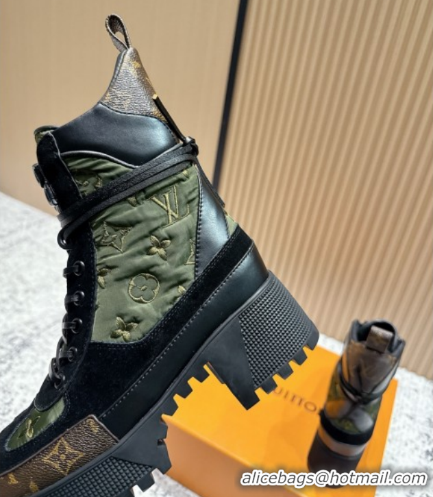 Perfect Louis Vuitton Laureate Platform Desert Ankle Boots in Monogram Fabric & Suede 7cm LV111914 Green