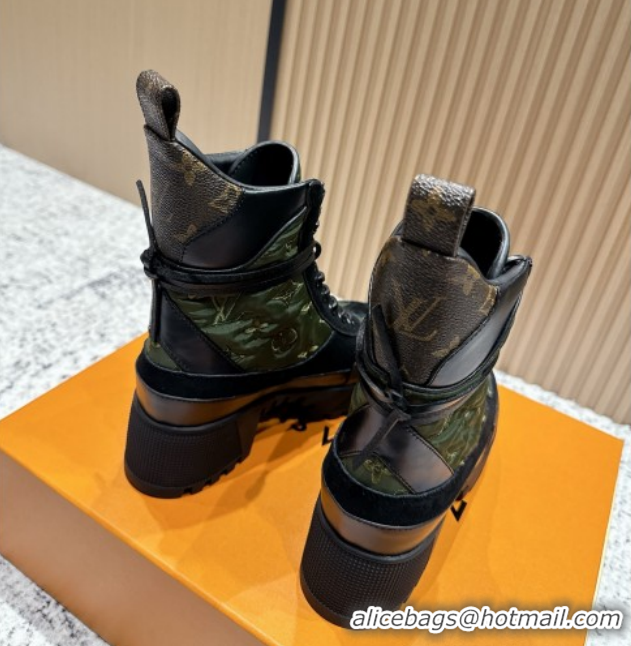 Perfect Louis Vuitton Laureate Platform Desert Ankle Boots in Monogram Fabric & Suede 7cm LV111914 Green