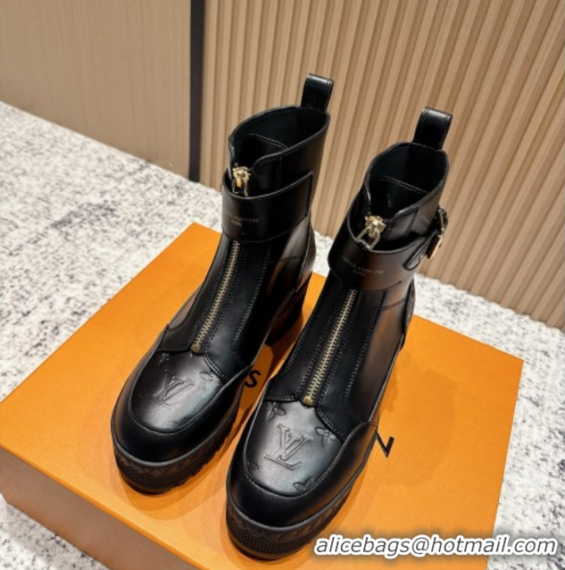 Pretty Style Louis Vuitton Laureate Platform Desert Ankle Boots in Calfskin 7cm LV111915 Black