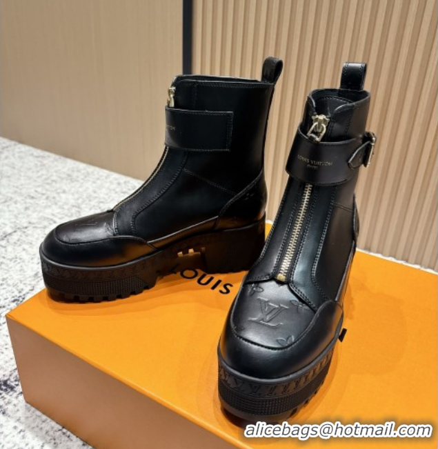 Pretty Style Louis Vuitton Laureate Platform Desert Ankle Boots in Calfskin 7cm LV111915 Black