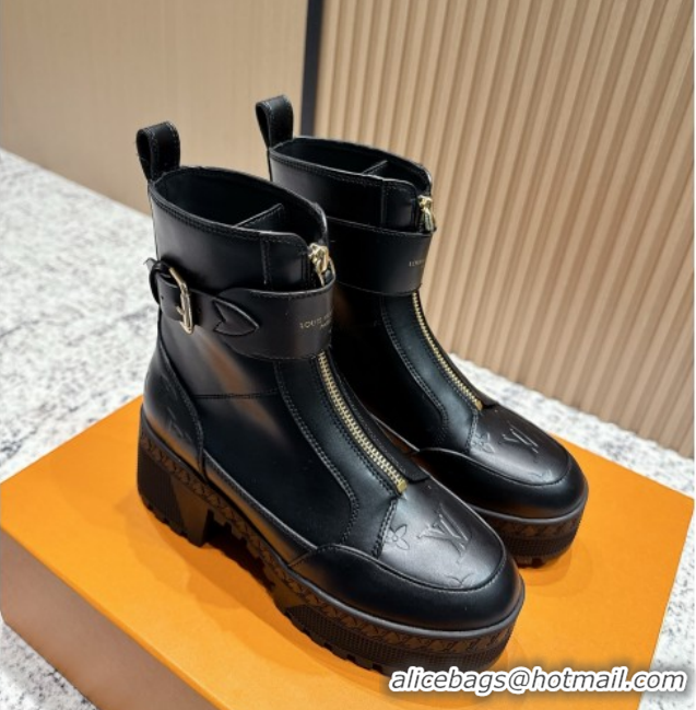 Pretty Style Louis Vuitton Laureate Platform Desert Ankle Boots in Calfskin 7cm LV111915 Black