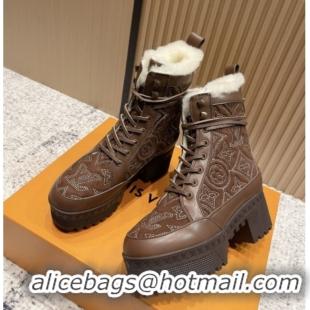 Best Grade Louis Vuitton Laureate Platform Desert Ankle Boots in Monogram Calfskin & Suede 7cm LV111916 Brown