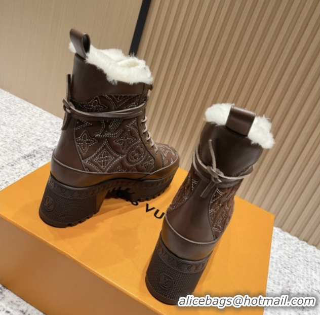 Best Grade Louis Vuitton Laureate Platform Desert Ankle Boots in Monogram Calfskin & Suede 7cm LV111916 Brown