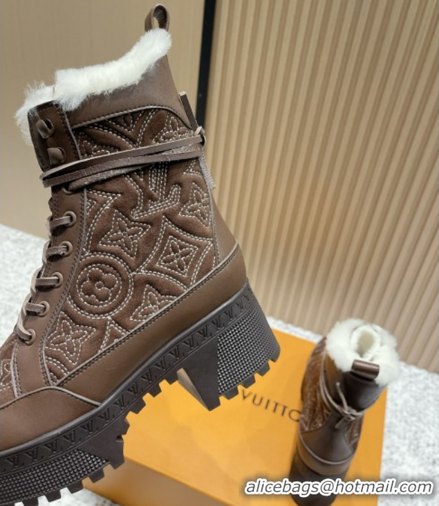 Best Grade Louis Vuitton Laureate Platform Desert Ankle Boots in Monogram Calfskin & Suede 7cm LV111916 Brown