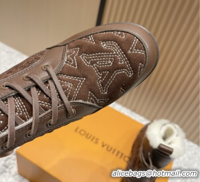 Best Grade Louis Vuitton Laureate Platform Desert Ankle Boots in Monogram Calfskin & Suede 7cm LV111916 Brown