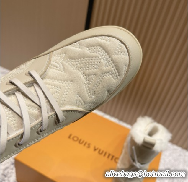Top Design Louis Vuitton Laureate Platform Desert Ankle Boots in Monogram Calfskin & Suede 7cm LV111917 Beige