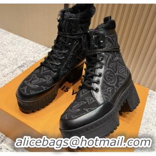 1:1 aaaaa Louis Vuitton Laureate Platform Desert Ankle Boots in Monogram Calfskin & Suede 7cm LV111918 Black