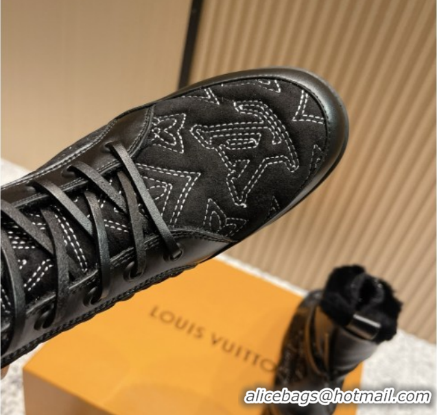 1:1 aaaaa Louis Vuitton Laureate Platform Desert Ankle Boots in Monogram Calfskin & Suede 7cm LV111918 Black