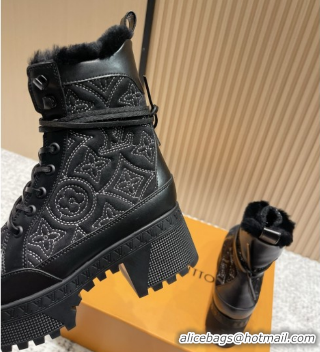 1:1 aaaaa Louis Vuitton Laureate Platform Desert Ankle Boots in Monogram Calfskin & Suede 7cm LV111918 Black