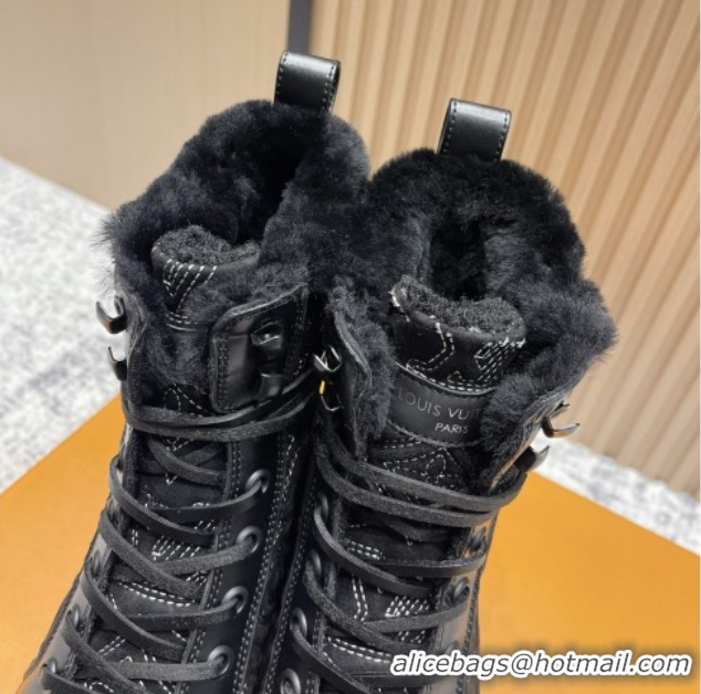 1:1 aaaaa Louis Vuitton Laureate Platform Desert Ankle Boots in Monogram Calfskin & Suede 7cm LV111918 Black