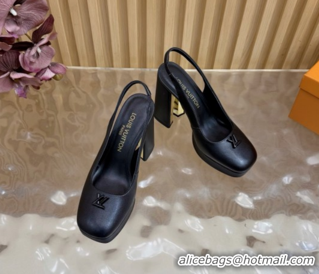 1:1 Louis Vuitton Swing Platform Slingbacks Pump 11cm in Calf Leather All Black 1AIDF8 1219045