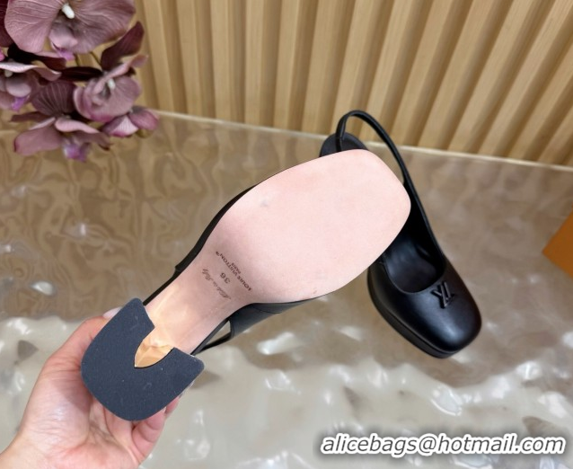 1:1 Louis Vuitton Swing Platform Slingbacks Pump 11cm in Calf Leather All Black 1AIDF8 1219045