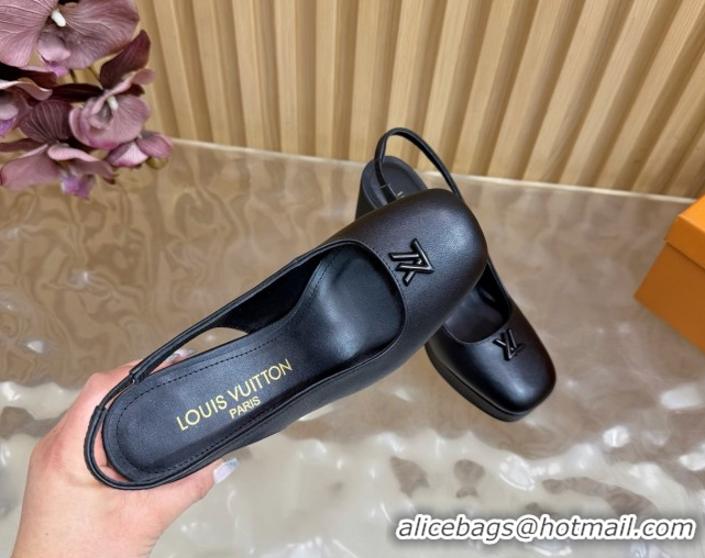 1:1 Louis Vuitton Swing Platform Slingbacks Pump 11cm in Calf Leather All Black 1AIDF8 1219045