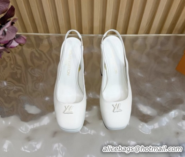 Charming Louis Vuitton Swing Platform Slingbacks Pump 11cm in Calf Leather White 1AIDF8