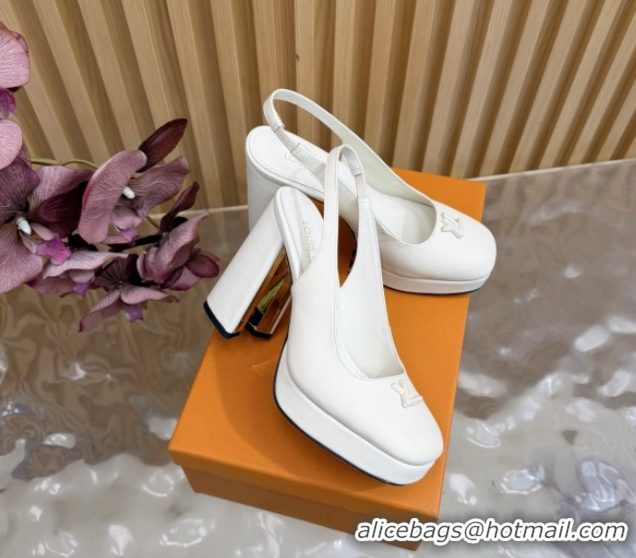 Charming Louis Vuitton Swing Platform Slingbacks Pump 11cm in Calf Leather White 1AIDF8