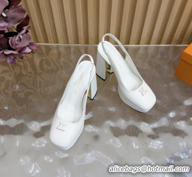 Charming Louis Vuitton Swing Platform Slingbacks Pump 11cm in Calf Leather White 1AIDF8