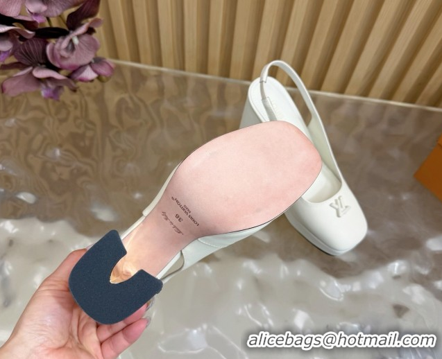 Charming Louis Vuitton Swing Platform Slingbacks Pump 11cm in Calf Leather White 1AIDF8