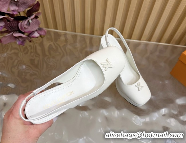 Charming Louis Vuitton Swing Platform Slingbacks Pump 11cm in Calf Leather White 1AIDF8