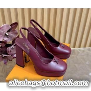 Grade Louis Vuitton Swing Platform Slingbacks Pump 11cm in Calf Leather Burgundy 1AIDF8