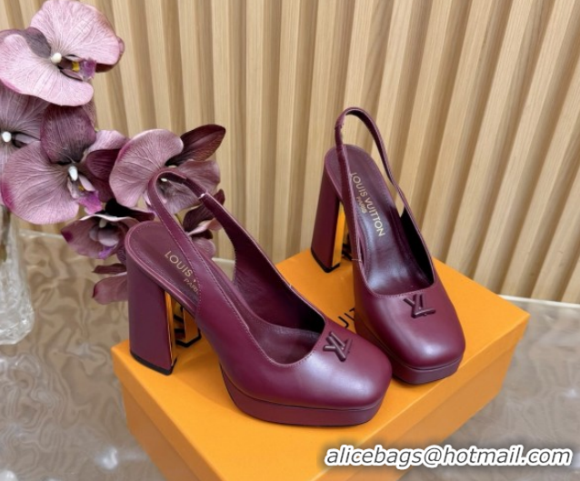 Grade Louis Vuitton Swing Platform Slingbacks Pump 11cm in Calf Leather Burgundy 1AIDF8