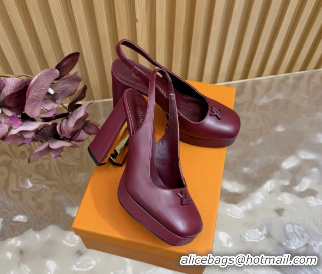 Grade Louis Vuitton Swing Platform Slingbacks Pump 11cm in Calf Leather Burgundy 1AIDF8