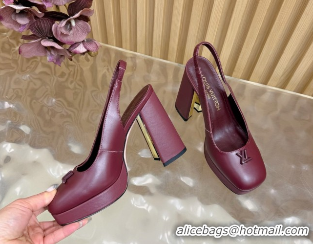 Grade Louis Vuitton Swing Platform Slingbacks Pump 11cm in Calf Leather Burgundy 1AIDF8