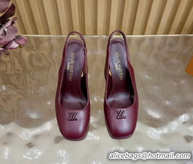 Grade Louis Vuitton Swing Platform Slingbacks Pump 11cm in Calf Leather Burgundy 1AIDF8