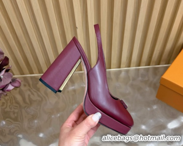 Grade Louis Vuitton Swing Platform Slingbacks Pump 11cm in Calf Leather Burgundy 1AIDF8