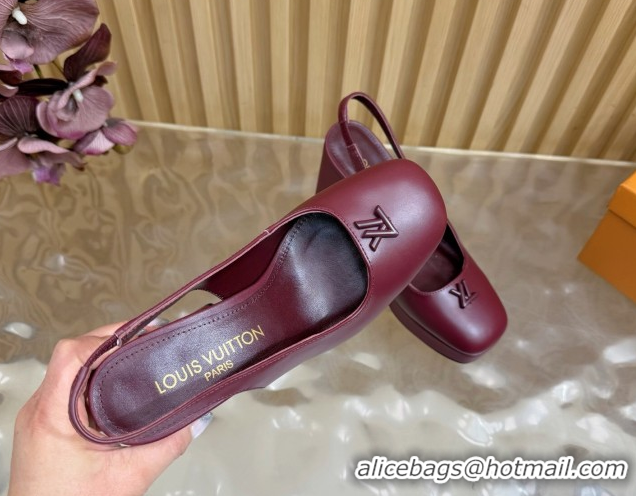 Grade Louis Vuitton Swing Platform Slingbacks Pump 11cm in Calf Leather Burgundy 1AIDF8
