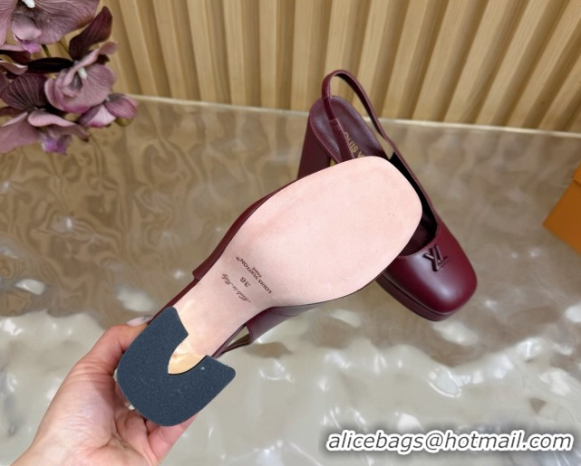 Grade Louis Vuitton Swing Platform Slingbacks Pump 11cm in Calf Leather Burgundy 1AIDF8