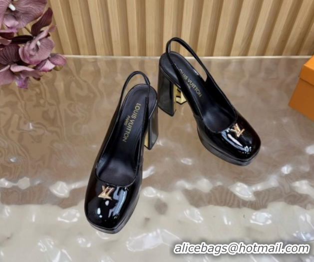 Sophisticated Louis Vuitton Swing Platform Slingbacks Pump 11cm in Patent Leather Black/Gold 1AIDF8 1219048
