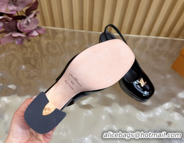 Sophisticated Louis Vuitton Swing Platform Slingbacks Pump 11cm in Patent Leather Black/Gold 1AIDF8 1219048