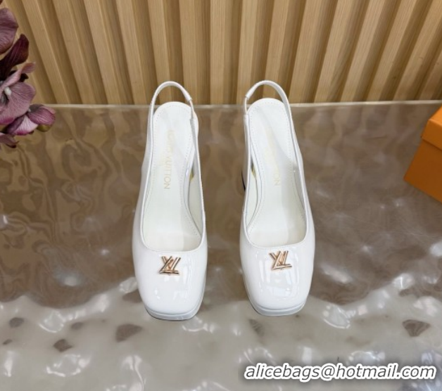 Stylish Louis Vuitton Swing Platform Slingbacks Pump 11cm in Patent Leather White 1AIDF8 1219049