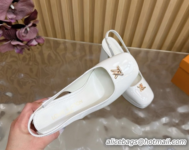 Stylish Louis Vuitton Swing Platform Slingbacks Pump 11cm in Patent Leather White 1AIDF8 1219049