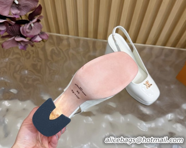 Stylish Louis Vuitton Swing Platform Slingbacks Pump 11cm in Patent Leather White 1AIDF8 1219049