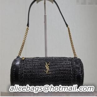 Promotional Saint Laurent Sade Mini Tube Bag in Raffia Straw 699704 Black 2025