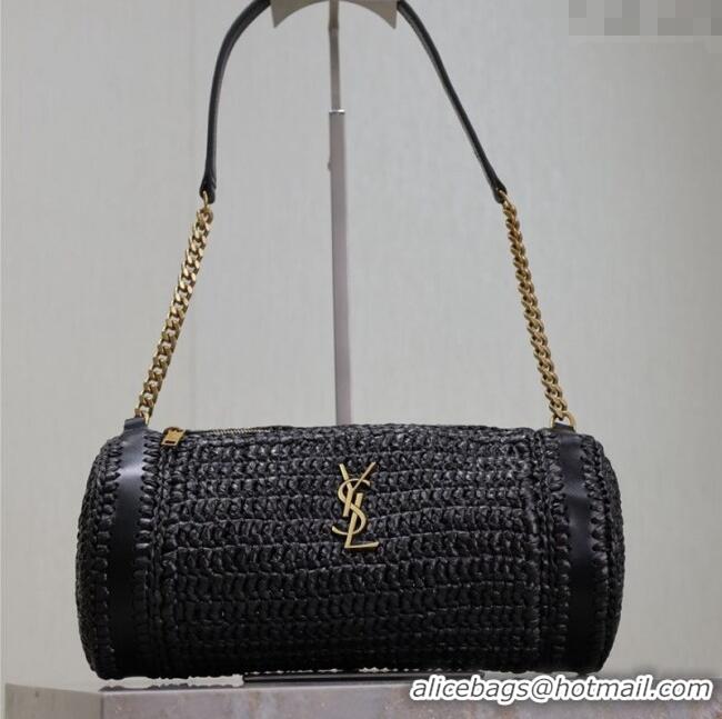 Promotional Saint Laurent Sade Mini Tube Bag in Raffia Straw 699704 Black 2025