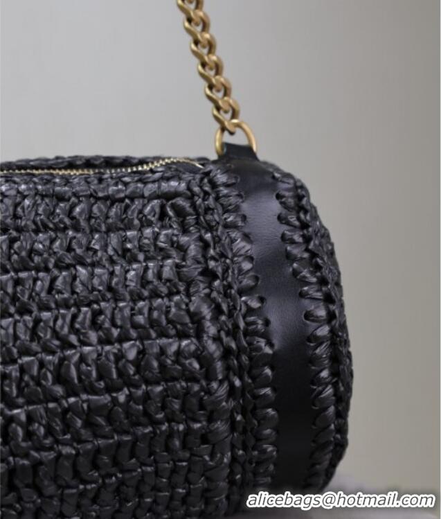 Promotional Saint Laurent Sade Mini Tube Bag in Raffia Straw 699704 Black 2025