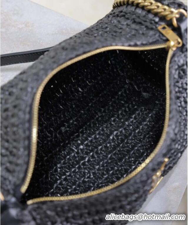 Promotional Saint Laurent Sade Mini Tube Bag in Raffia Straw 699704 Black 2025