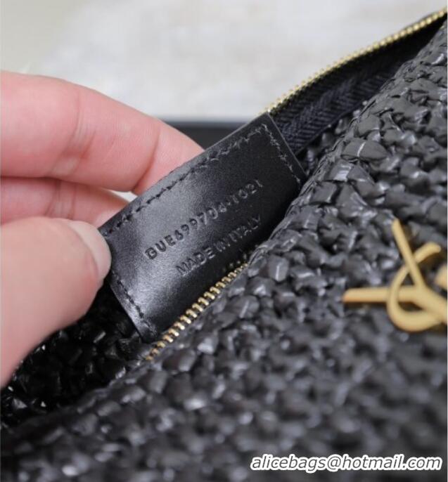 Promotional Saint Laurent Sade Mini Tube Bag in Raffia Straw 699704 Black 2025
