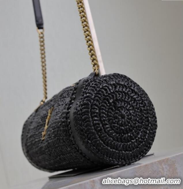 Promotional Saint Laurent Sade Mini Tube Bag in Raffia Straw 699704 Black 2025