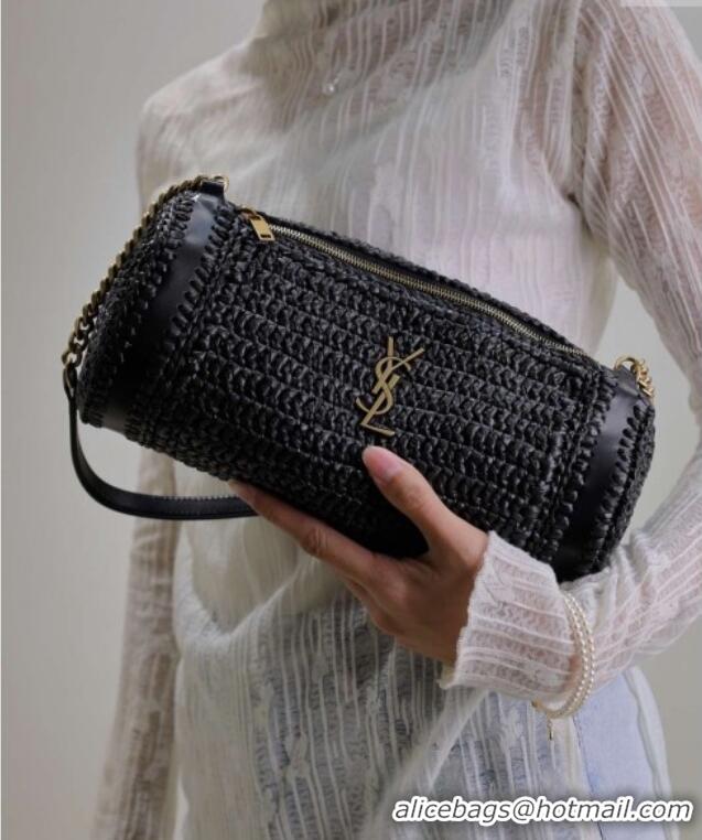 Promotional Saint Laurent Sade Mini Tube Bag in Raffia Straw 699704 Black 2025