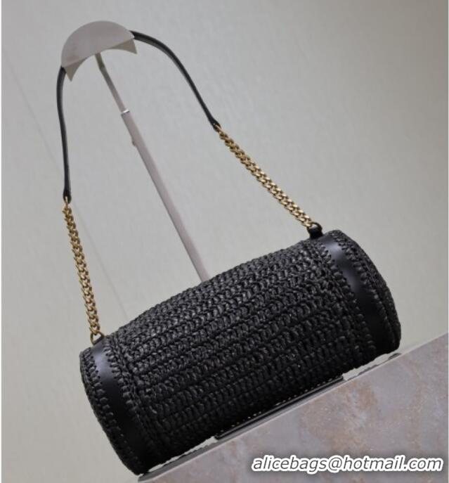 Promotional Saint Laurent Sade Mini Tube Bag in Raffia Straw 699704 Black 2025