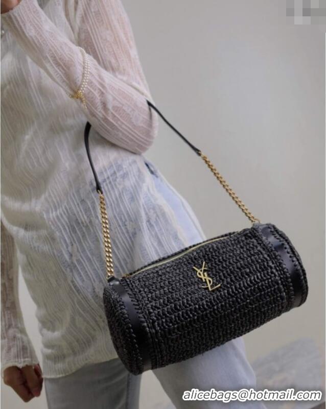Promotional Saint Laurent Sade Mini Tube Bag in Raffia Straw 699704 Black 2025