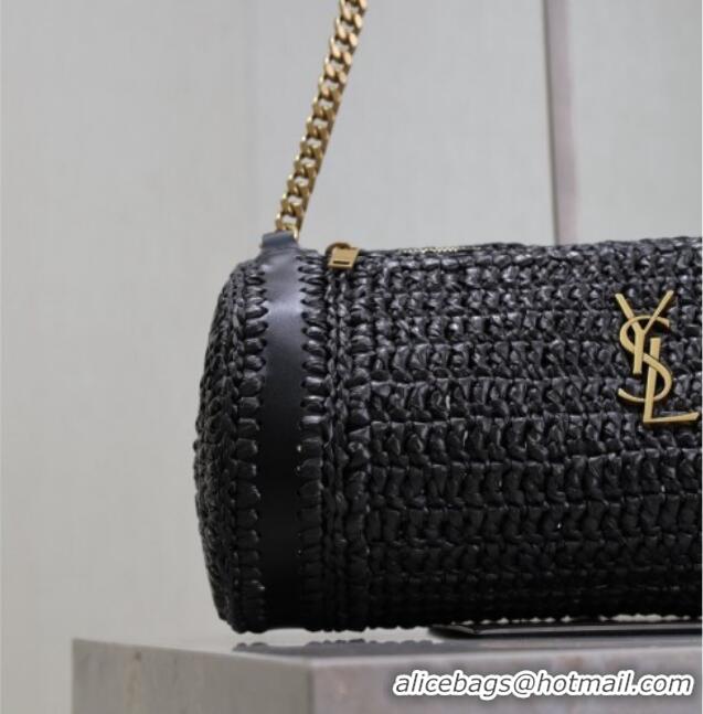 Promotional Saint Laurent Sade Mini Tube Bag in Raffia Straw 699704 Black 2025