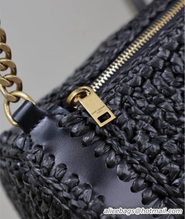 Promotional Saint Laurent Sade Mini Tube Bag in Raffia Straw 699704 Black 2025