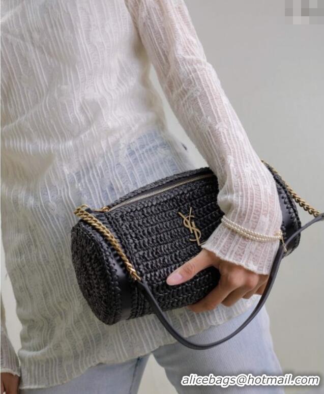 Promotional Saint Laurent Sade Mini Tube Bag in Raffia Straw 699704 Black 2025