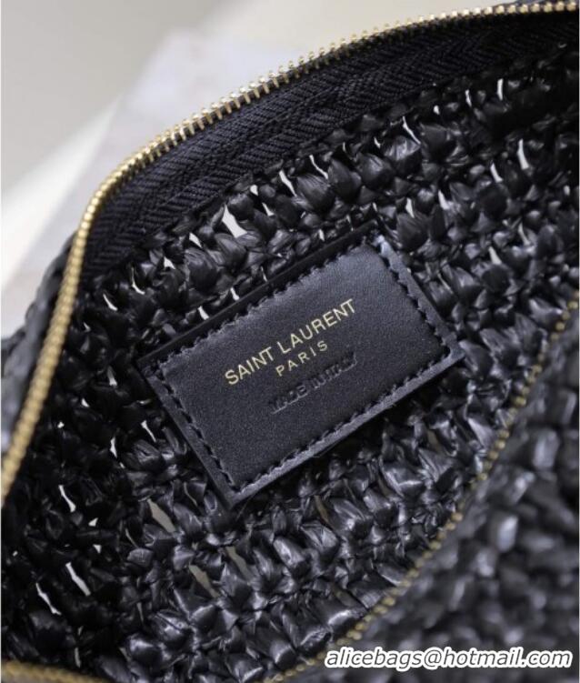 Promotional Saint Laurent Sade Mini Tube Bag in Raffia Straw 699704 Black 2025
